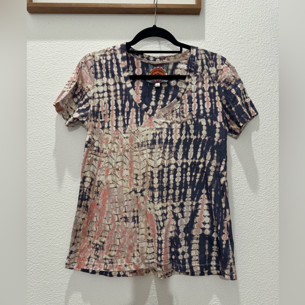 Johnny Was tie-dye V-neck t-shirt in multicolor.
